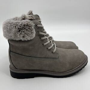 Portland Womens Molly Gray Faux Fur Lace Up Winter Fall Spring Boots 9M NEW